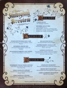 New Fantasyland Preview Event Menu